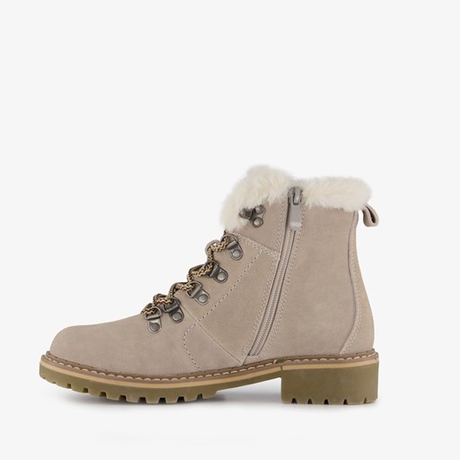 Gevoerde suede dames veterboots beige