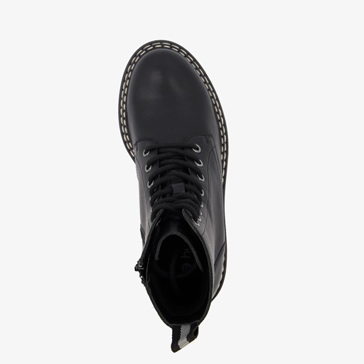 Leren dames veterboots zwart