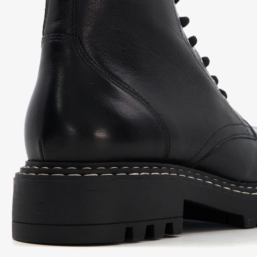 Leren dames veterboots zwart