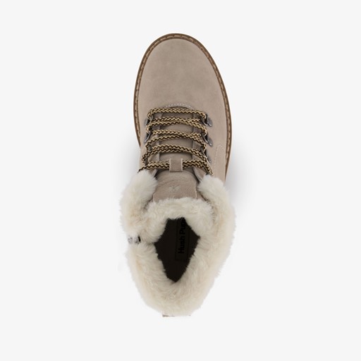 Gevoerde suede dames veterboots beige