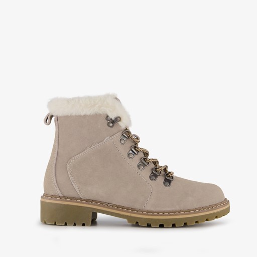 Gevoerde suede dames veterboots beige