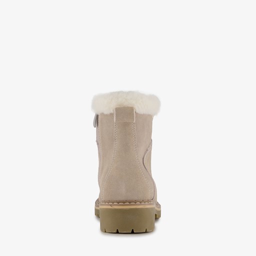 Gevoerde suede dames veterboots beige