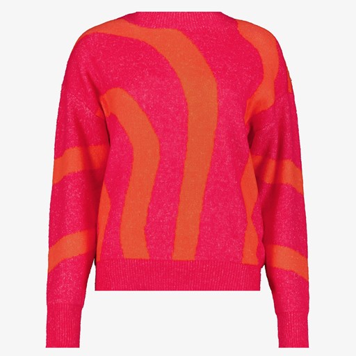 Gebreide dames trui roze oranje