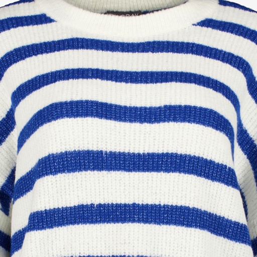 Gebreide dames trui met strepen blauw wit