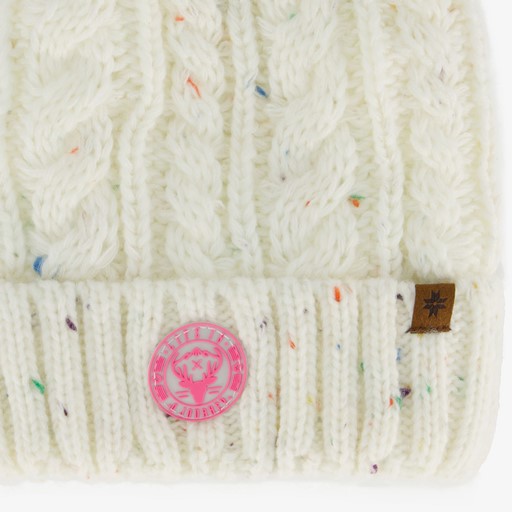 Gebreide meisjes muts met pompon wit
