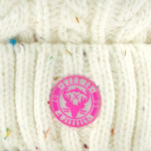 Gebreide meisjes muts met pompon wit
