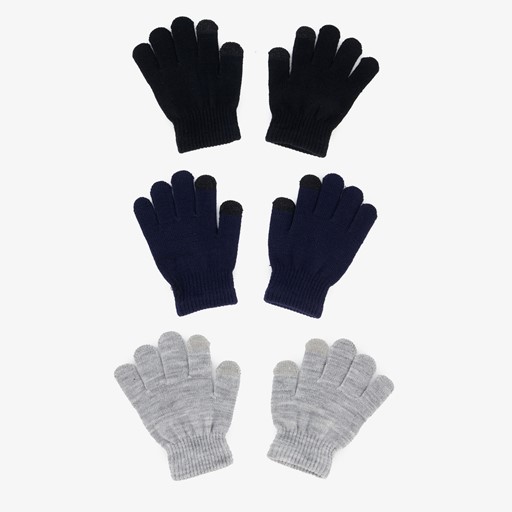 3 paar touchscreen handschoenen zwart blauw grijs