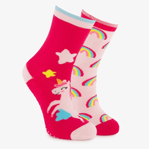 2 paar kinder antislip sokken met unicorns roze