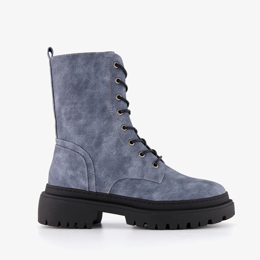 Dames veterboots denim blauw