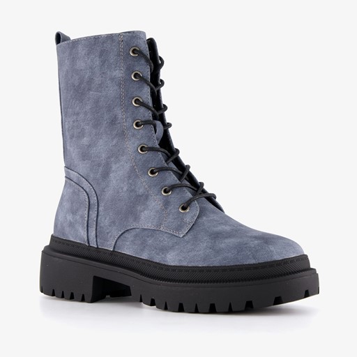 Dames veterboots denim blauw