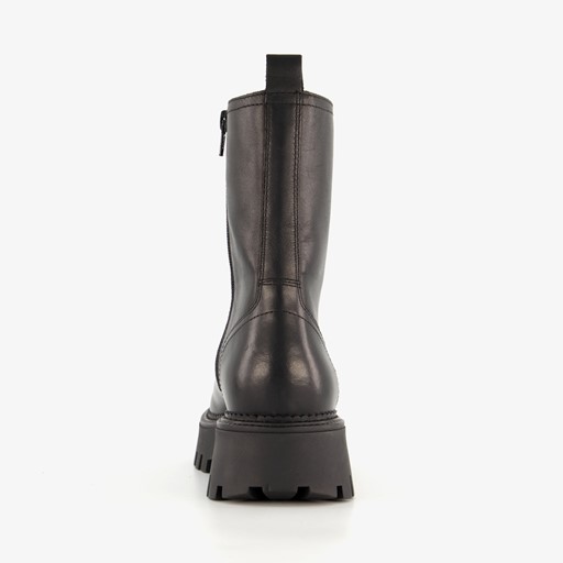 Leren veterboots met dikke zool zwart