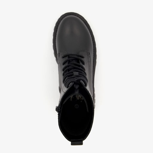 Leren veterboots met dikke zool zwart