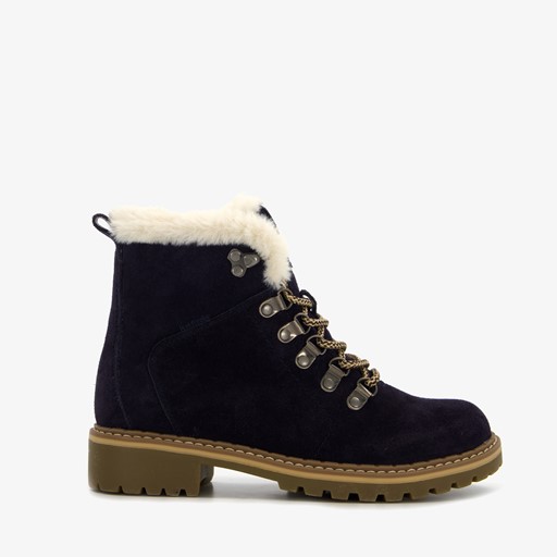 Gevoerde suède dames veterboots navy