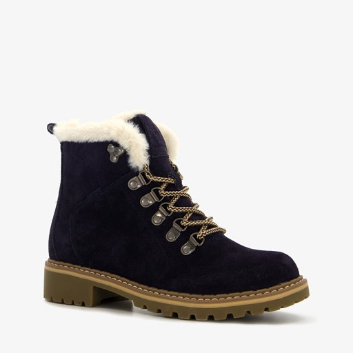 Gevoerde suède dames veterboots navy