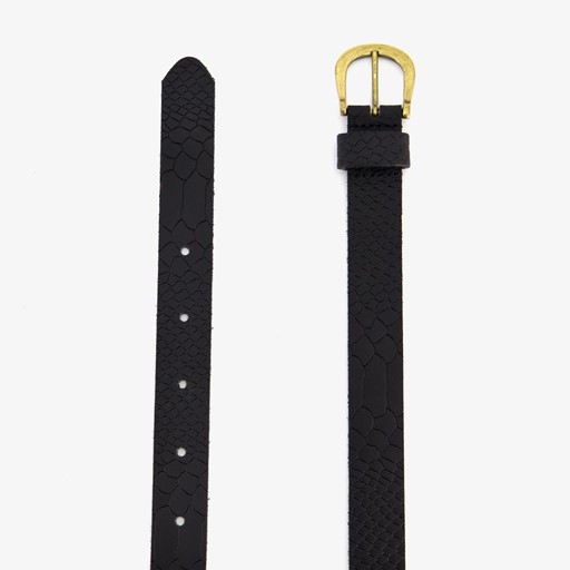 Leren dames riem met slangenprint zwart