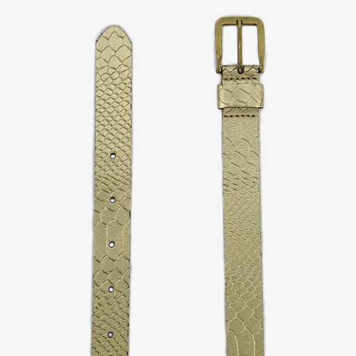 Leren dames riem met slangenprint goud