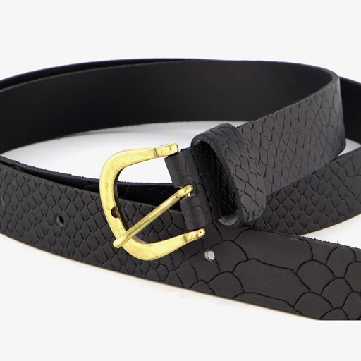 Leren dames riem met slangenprint zwart