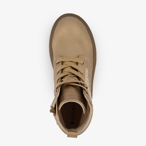 Meisjes teddy veterboots beige