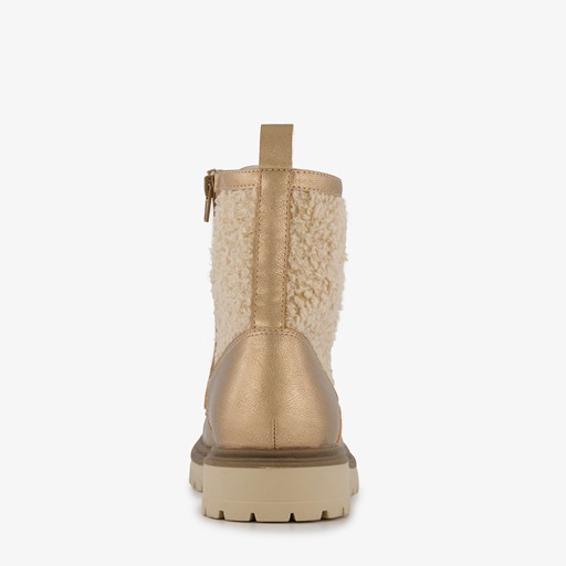 Meisjes teddy veterboots beige