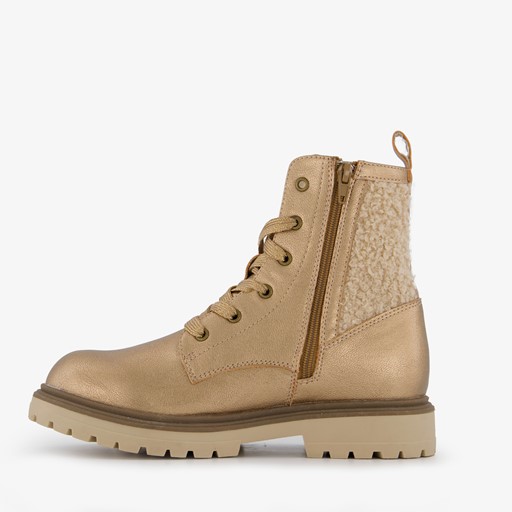 Meisjes teddy veterboots beige