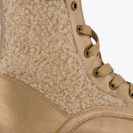 Meisjes teddy veterboots beige