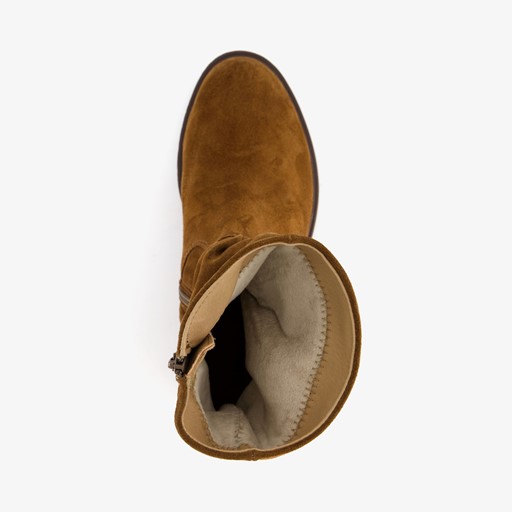 Suède dames enkellaarzen cognac