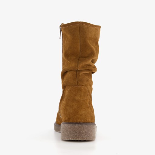 Suede dames enkellaarzen cognac