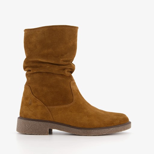 Suede dames enkellaarzen cognac