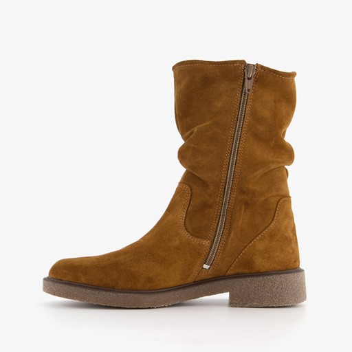 Suede dames enkellaarzen cognac