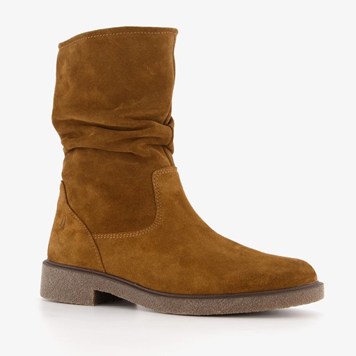 Suède dames enkellaarzen cognac