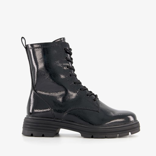 Dames lak veterboots zwart