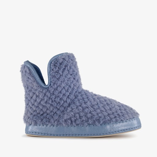 Gevoerde dames teddy sloffen blauw