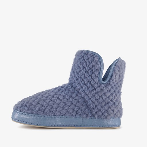 Gevoerde dames teddy sloffen blauw