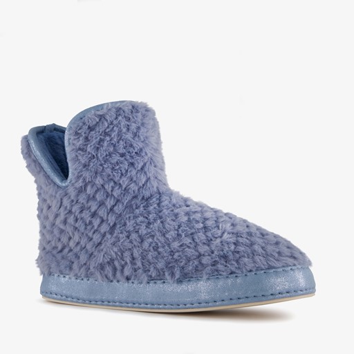Gevoerde dames teddy sloffen blauw