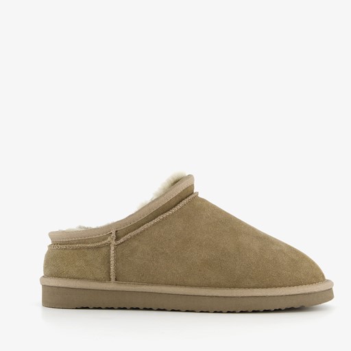 Gevoerde suede heren pantoffels taupe