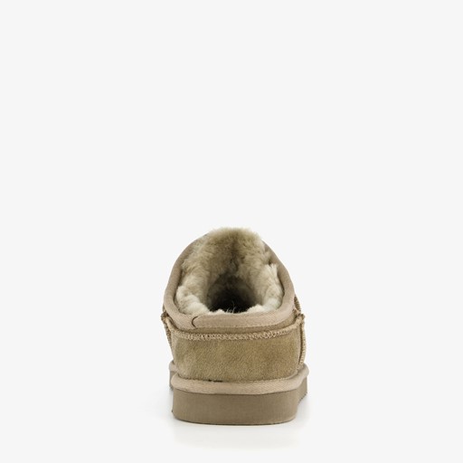 Gevoerde suede heren pantoffels taupe