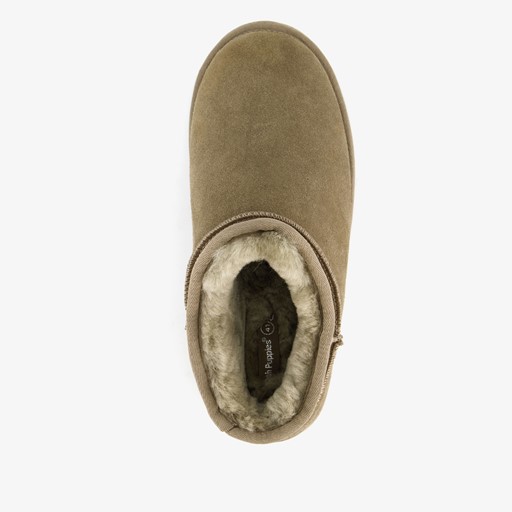 Gevoerde suede heren pantoffels taupe