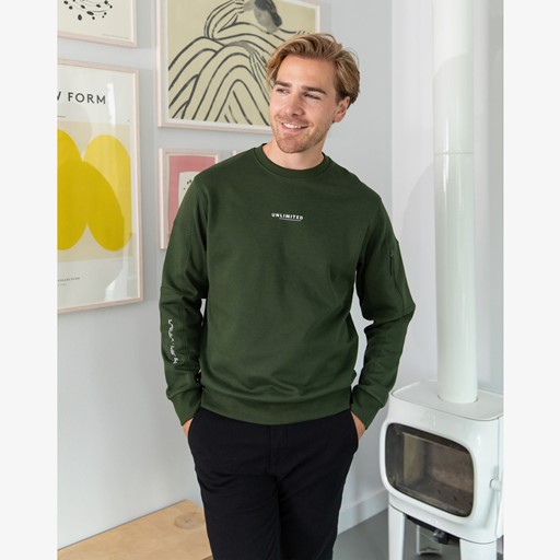 Heren sweater met rits groen