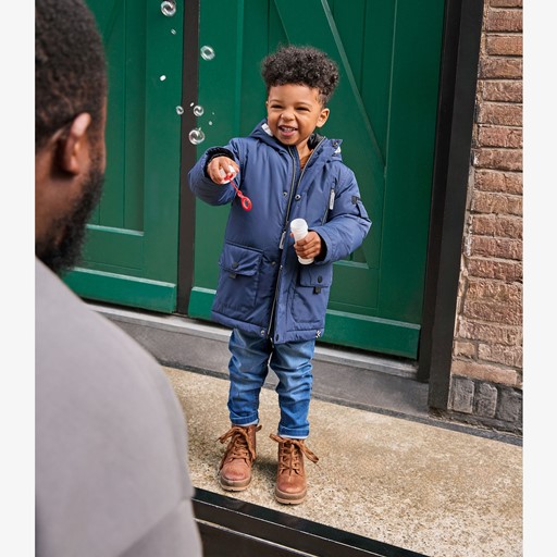 Halflange jongens jas blauw