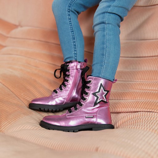 Leren meisjes veterboots paars met ster