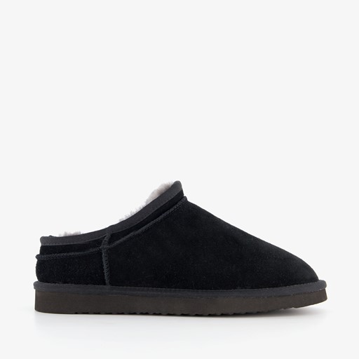Gevoerde suede heren pantoffels zwart