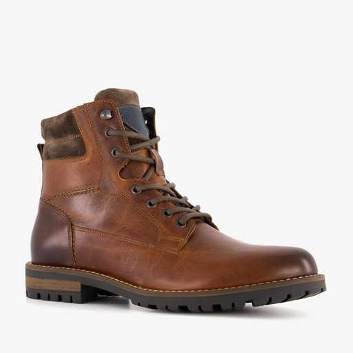 Leren heren veterboots cognac