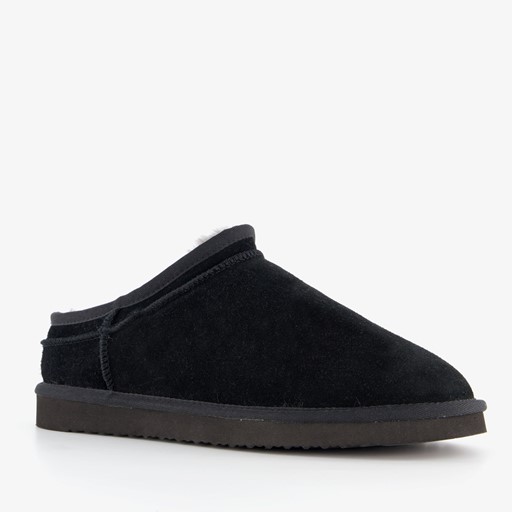 Gevoerde suede heren pantoffels zwart