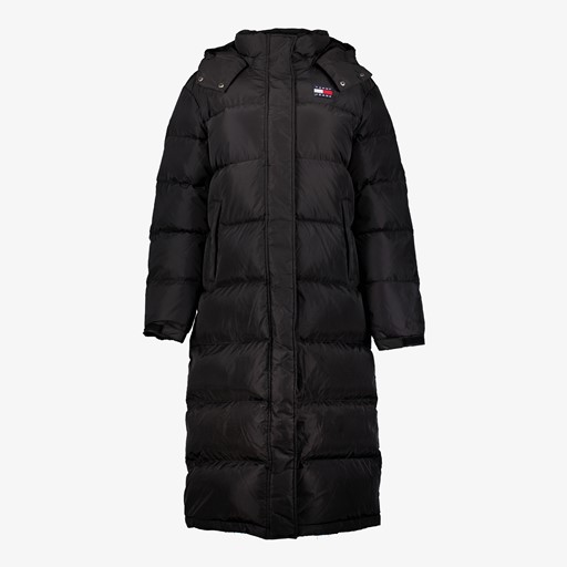Lange gewatteerde dames jas zwart