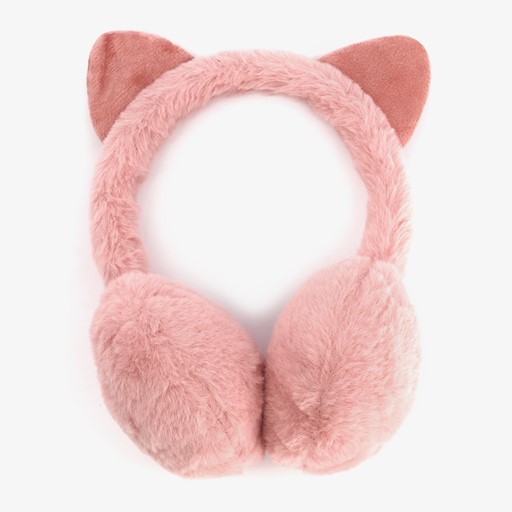Fluffy meisjes oorwarmer met oortjes roze