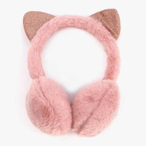 Fluffy meisjes oorwarmer met oortjes roze