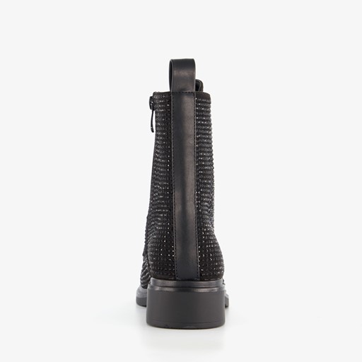 Dames veterboots met strass steentjes