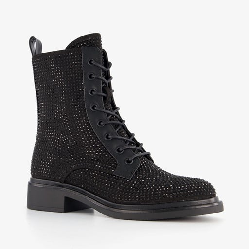 Dames veterboots met strass steentjes