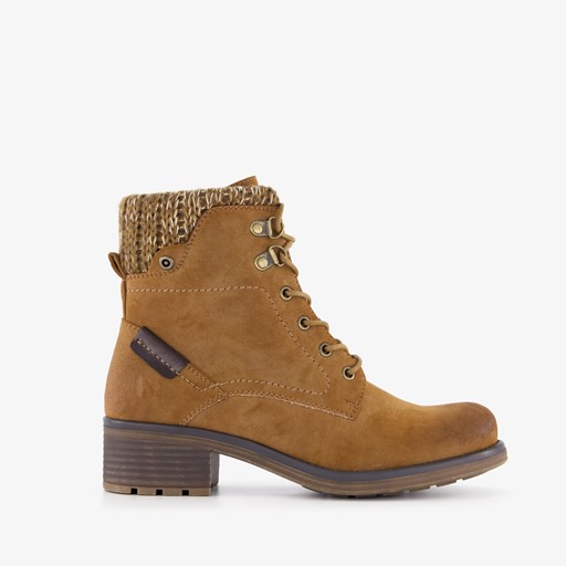 Veterboots cognac met gebreid detail