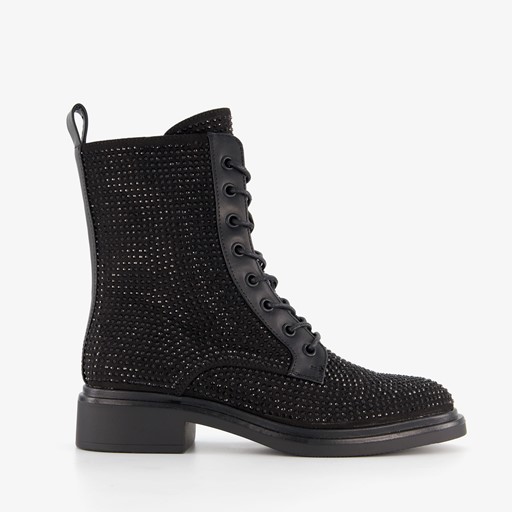 Dames veterboots met strass steentjes
